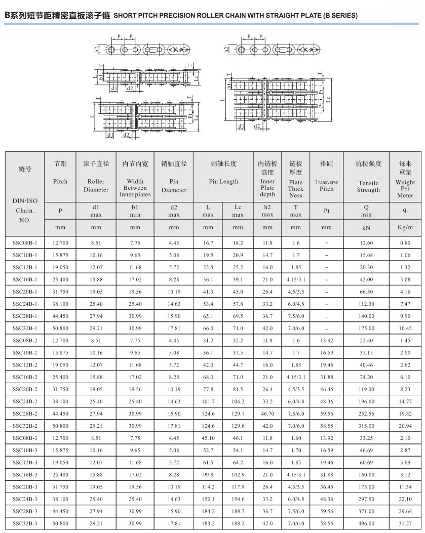 B系列短节距精密直板滚子链